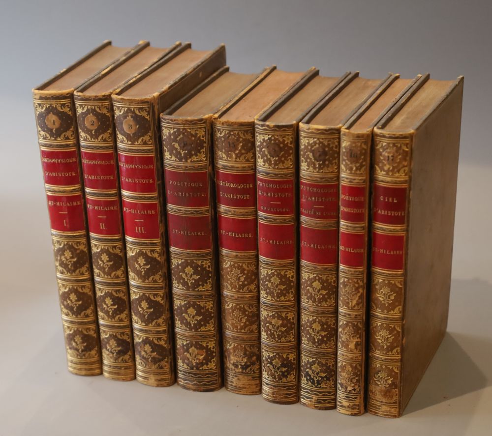 Aristotle and Saint-Hilaire, Jules Barthelemy - Metaphysique, 3 vols, 8vo, calf with red and gilt labelled spines, Paris, 1879 and 6 ot